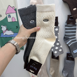 冬季 韩系egg百搭微压力中筒仿羊绒加绒保暖袜子刺绣无骨ins潮 新款
