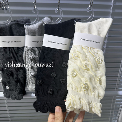 秋冬女士中筒堆堆袜花朵轻奢氛围