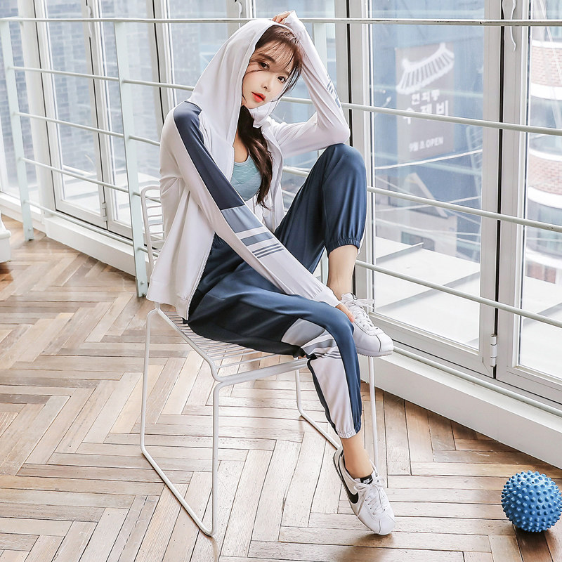 羽毛球网球服防晒衣爬山衣服ins潮宽松休闲运动风套装女夏三件套