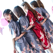 晨袍女新娘春秋结婚睡袍薄款 丝绸睡衣 冰丝红色婚礼伴娘团浴袍大码