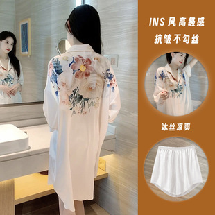 短裤 高级短袖 年轻冰丝开衫 衬衫 网红爆款 睡裙套装 睡衣女夏季