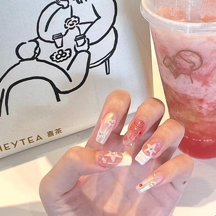 310手工定制成品假指甲贴片光疗穿戴甲极光星星腮红kitty猫孕妇美