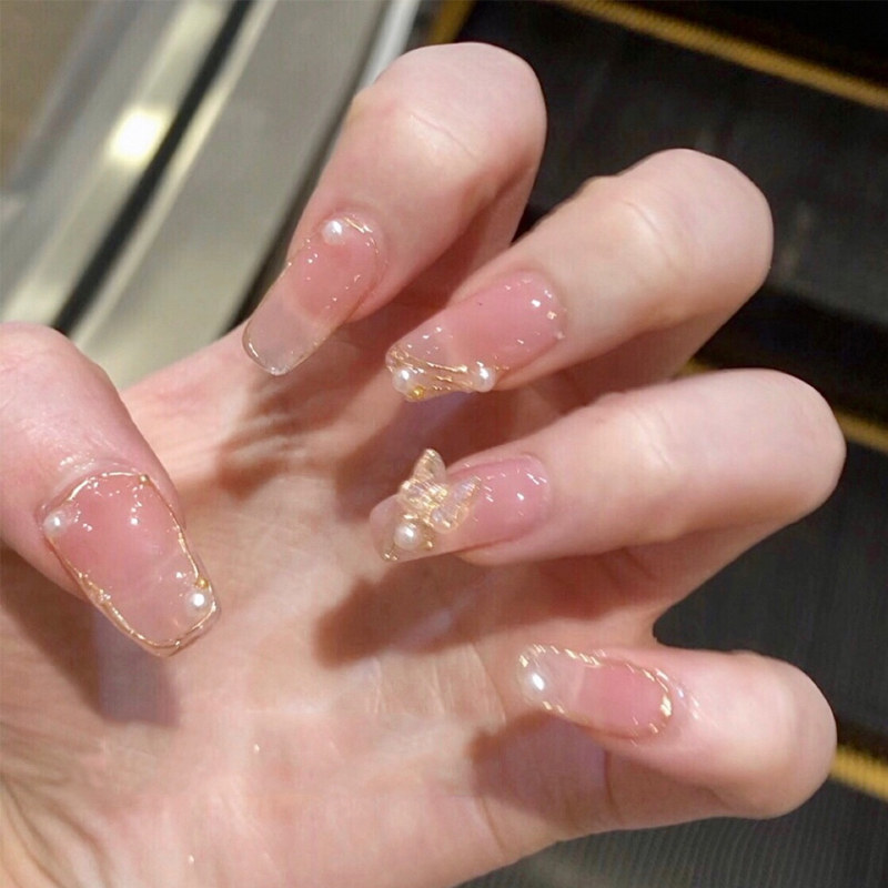 穿戴假指甲贴片手工定制成品美甲网红巴洛克珍珠蝴蝶冰茶裸色新娘,彩妆/香水/美妆工具,美甲工具,淘宝优惠券,粉丝福利购,淘宝优惠卷