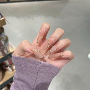 假指甲手工穿戴甲显白山茶花美甲幻彩玫瑰可拆卸持久成品光疗孕妇