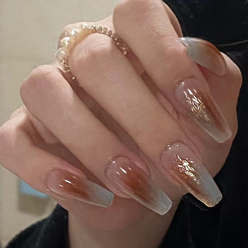 鎏金琥珀显白光疗美甲假指甲贴片