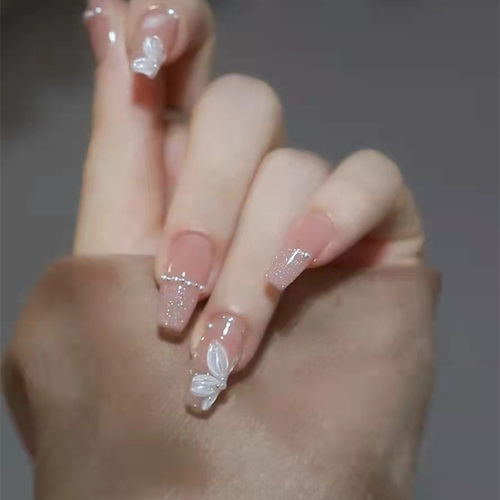 温柔冰花穿戴甲手工成品