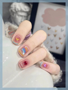 手工定制穿戴甲贴片假指甲可拆卸多巴胺彩绘甜妹显白孕妇可带美