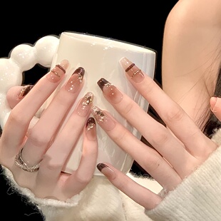 定制穿戴假指甲初秋琥珀显白可拆卸成品孕妇美甲贴片手工光疗指甲