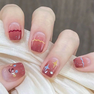 214新品 显白可拆卸成品美甲贴片假指甲渐变光疗手工定制穿戴甲