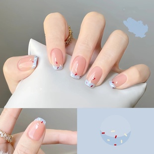 手工定制成品假指甲光疗穿戴甲静谧海盐蓝千金美甲孕妇新娘显白