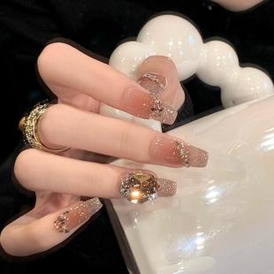 新品 孕妇可用显白 显白奢华香槟碎钻手工穿戴甲片可拆卸小红书同款