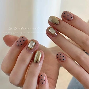 220手工定制假指甲贴片成品金属波点钻显白长款 新娘孕妇穿戴美甲