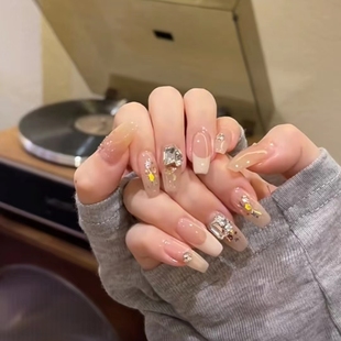 282穿戴甲手工光疗裸色法式 亮钻防水可拆可卸假指甲新娘孕妇可带
