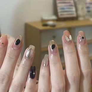 手工定制成品假指甲贴片穿戴甲丹青绿宝石可拆卸光疗孕妇显白