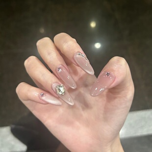 手工定制成品穿戴甲手工美甲显白气质清透光疗假指甲贴片孕妇可拆