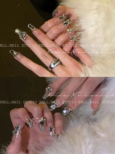 气质显白闪银河水钻闪亮假指甲贴片光疗美甲成品可拆卸穿戴甲