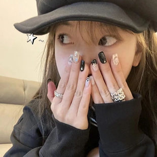 316手工定制成品假指甲贴片光疗穿戴甲甜酷星星爱心碎钻孕妇美甲