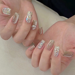 手工定制假指甲贴片成品气质猫眼显白短款 新娘孕妇可拆穿戴甲