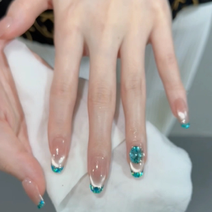 手工定制成品假指甲光疗穿戴甲夏日猫眼长款 仙气美甲孕妇新娘显白