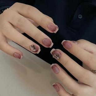 400手工定制假指甲贴片成品多肉葡萄发誓带钻短款 新娘孕妇穿戴甲