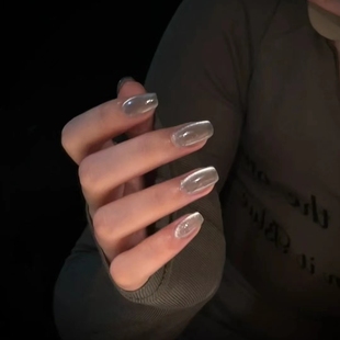 手工定制假指甲贴片成品晶石猫眼裸色显白长款 新娘孕妇穿戴美甲