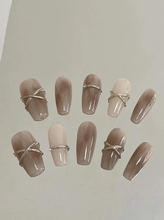 129手工定制成品假指甲贴片穿戴甲高级灰调裸色拆卸光疗孕妇显白