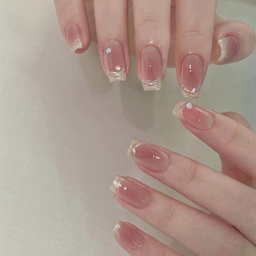 水蜜桃腮红穿戴甲成品假指甲贴片