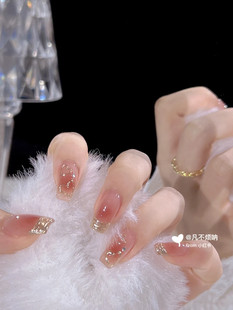 手工穿戴甲冰透腮红魔镜粉温柔显白少女孕妇美甲成品假指甲贴片