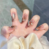 06秋冬新品 手工穿戴美甲假指甲贴片显白冰茶色奶油甜心成品可拆卸