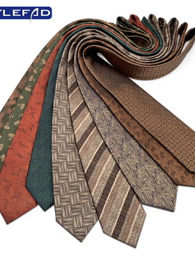 领带男正装意式商务新郎结婚西装复古穿搭咖棕色条纹通勤职业手打