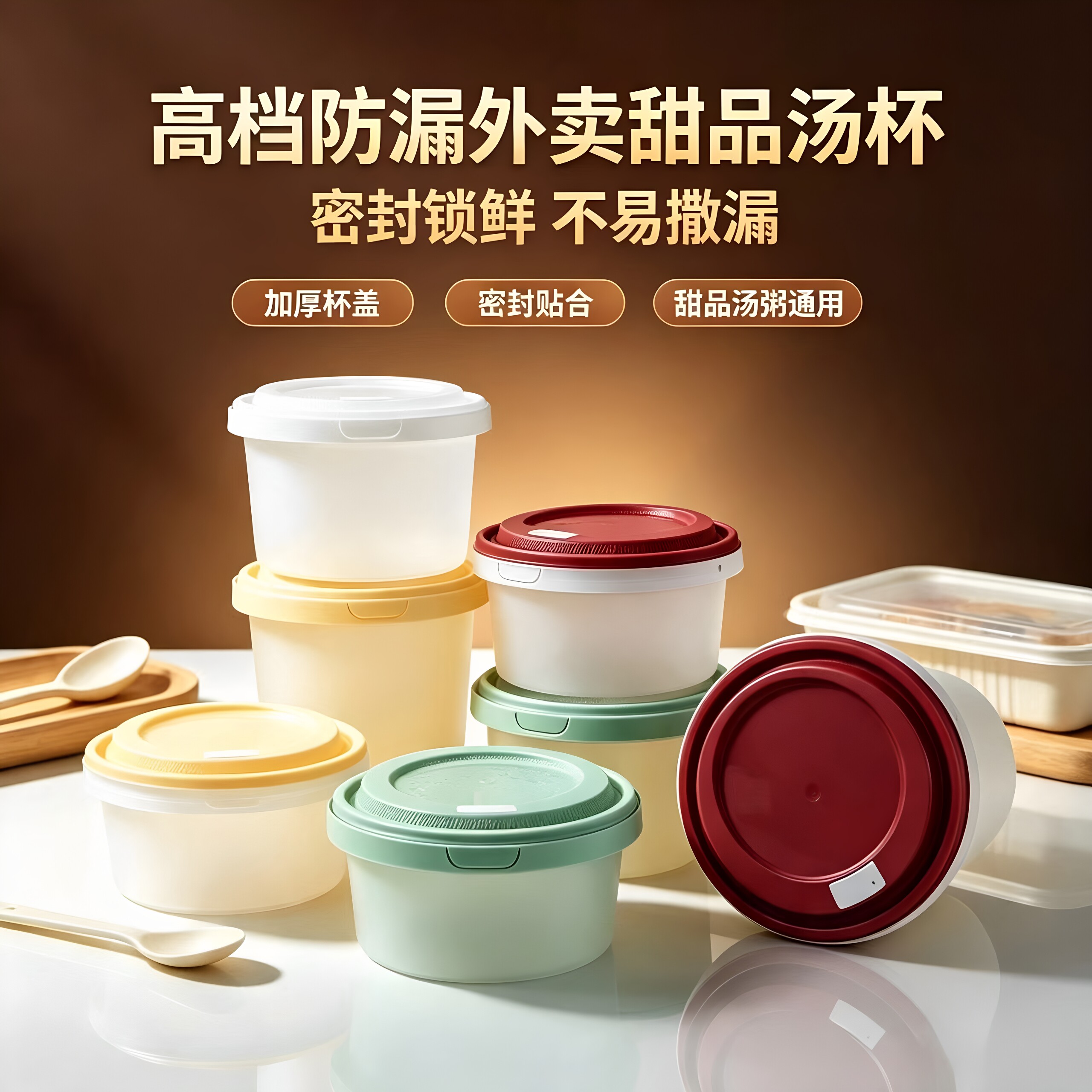 新品一次性糖水碗锁扣防漏汤杯塑料加厚带盖圆形餐盒商用打包杯