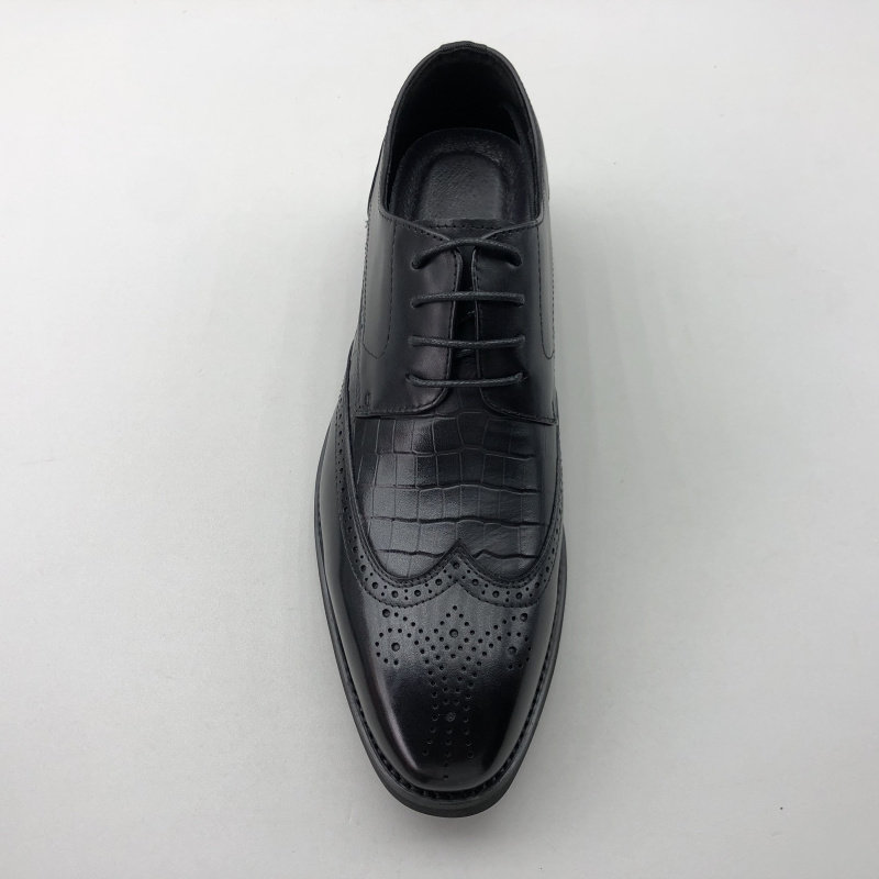 AUTUMN NEW FACTORY DIRECT  COWHIDE MENS SHOES BUSINESS TREND FASHION EMBOSSED FLAT HEEL LACE-UP DRESS LEATHER SHOES BLACK