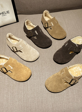 真皮牛反绒大头鞋女士棉鞋博肯鞋女加绒冬鞋女款外穿毛毛鞋