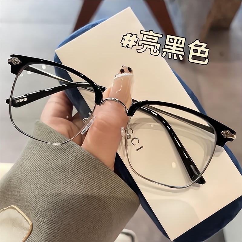 新款小红书网红半框眼镜男商务文艺近视眼镜架女时尚防蓝光平光镜