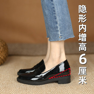 唐晶同款2023春秋新款英伦风粗跟内增高小皮鞋工作女鞋