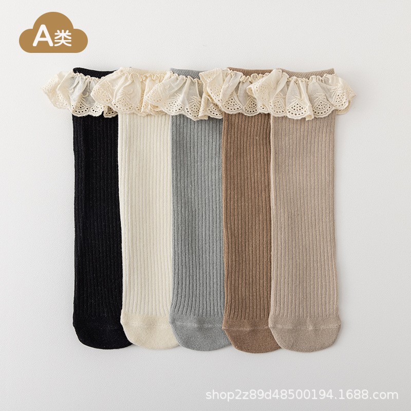 ins儿童花边袜无后跟过膝中长筒袜新生婴幼儿宝宝袜子四季春秋款