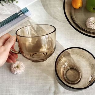 茶色玻璃杯牛奶早餐杯带把加厚高颜值水杯家用麦片杯大肚杯礼品