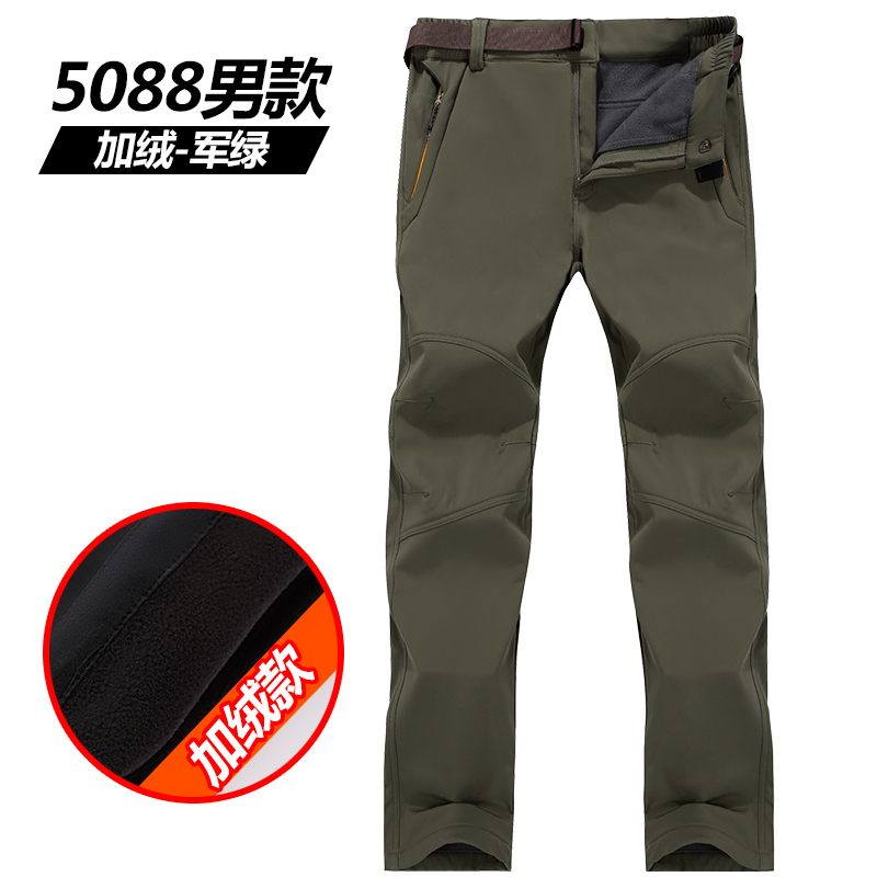 男女户外冲锋裤 秋冬季防水防风加绒加厚保暖抓绒软壳滑雪裤大码