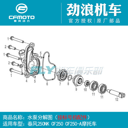 CF春风配件250/NK/SR/CLX/CLC水泵/盖/水封/轴/叶轮/密封圈/油封