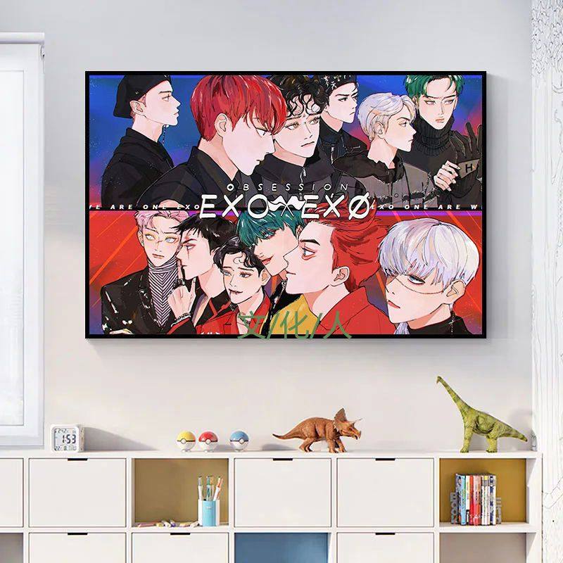 exo男团diy填色数字油画高颜值九人团朴灿烈吴世勋手绘涂色油彩画
