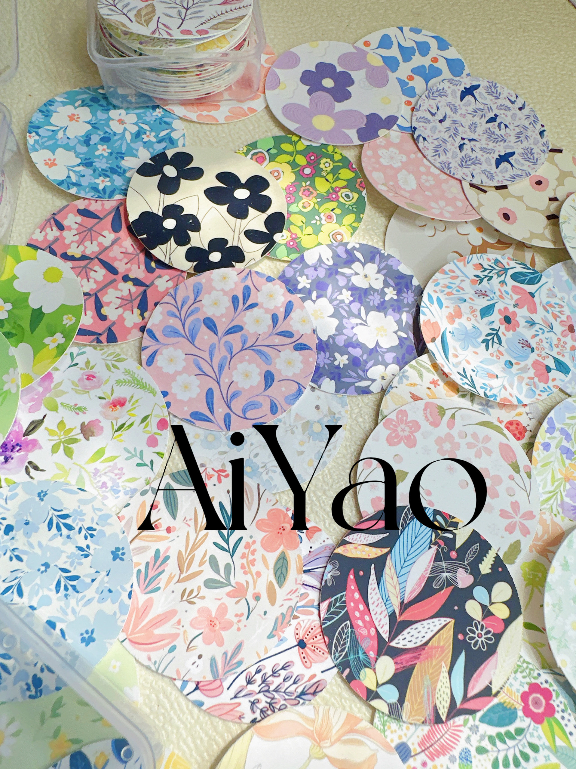 花集4cm圆形贴纸封口贴约24枚入 接收定制,个性定制/设计服务/DIY,贴纸/名字条,淘宝优惠券,粉丝福利购,淘宝优惠卷