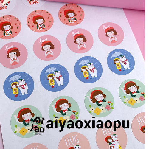 爱瑶包装｜ 4cm圆贴纸 小女孩创意礼品文具装饰封口贴6枚入可定制 - 封面