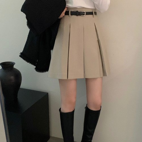 送腰带高级感半裙工字褶半身裙裤