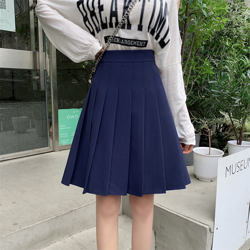 蓝色TB百褶裙女秋冬高腰学院风防走光西装中裙裤A字裙显瘦半身裙