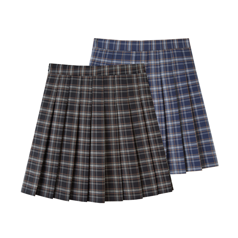 jk大码胖mm复古风格子褶皱半身裙