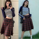 美式 半身裙 春夏红色格子半裙中长款 复古学院风格 纹jk百褶裙女大码