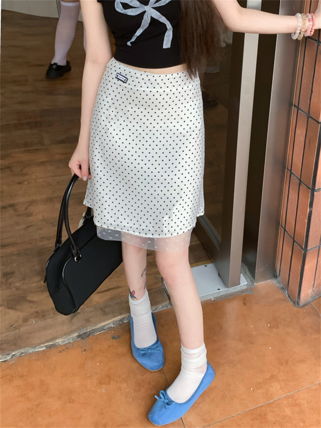 法式网纱波点半身裙女夏季高腰显瘦a字包臀短裙子设计感小众中裙