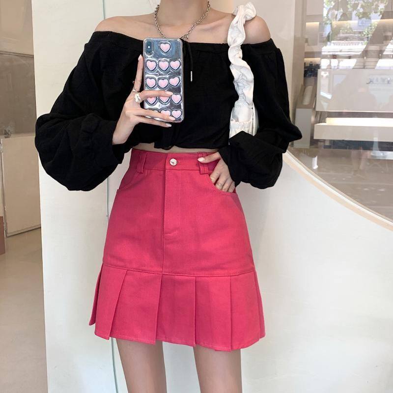 高腰百褶裙女夏季大码半身裙胖mm设计感小个子学院风显瘦a字短裙