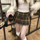 美式 复古学院风miu系格纹半身裙子女秋冬季 高腰a字短裙毛呢百褶裙
