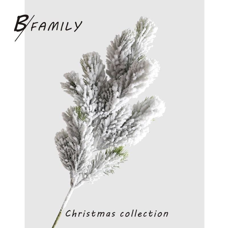 圣诞装饰品白色喷雪仿真松树枝假花松针家居节日氛围插花桌面布置